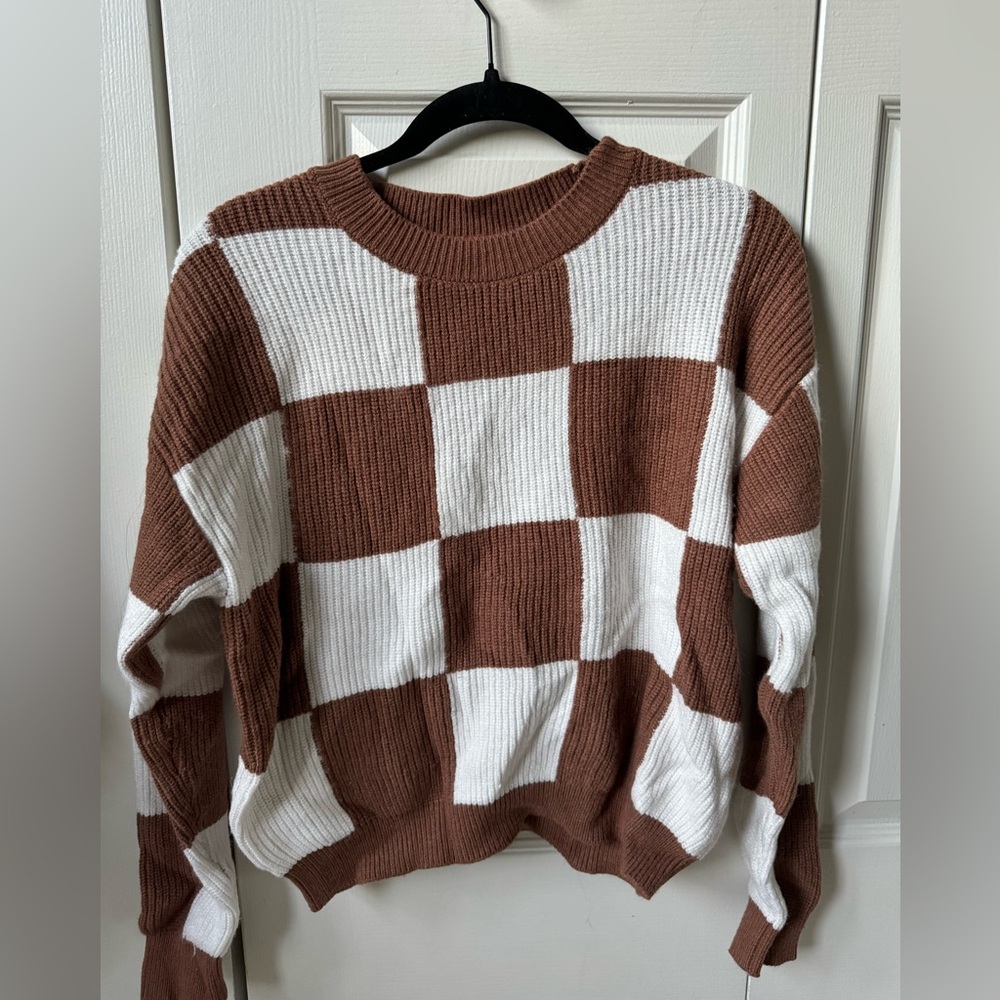 Philosophy brown and white checkered sweater